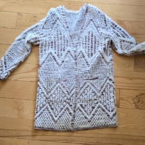Women's White and Brown Patterned Sweater